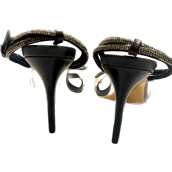 NWOT- BCB GENERATION STRAP HEEL. BLACK & CLEAR W/ DIAMOND STUDDED BOW - Picture 5 of 7